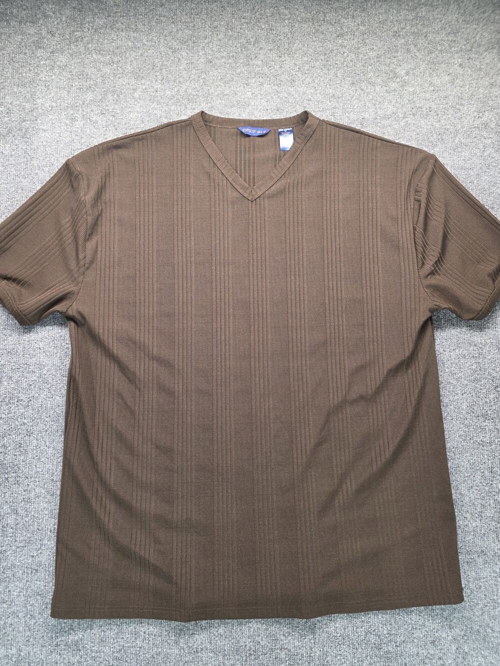 Trust USA Men's 3X Brown Ribbed V-Neck Shirt Short Sleeve Stretch Textured 3XL